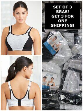 Set of 3! 34C Glamorise SPORT Bra Underwire 4 Support Levels! High-Impact White